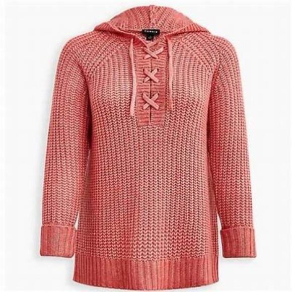 Torrid Rose Chunky Pullover Hooded Raglan Sweater - Picture 7 of 10